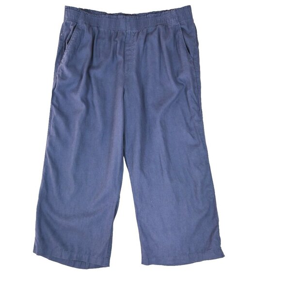 Old Navy Blue Grey Wide Leg Cropped Pants Size XL Linen Blend Elastic Waist - Picture 1 of 9